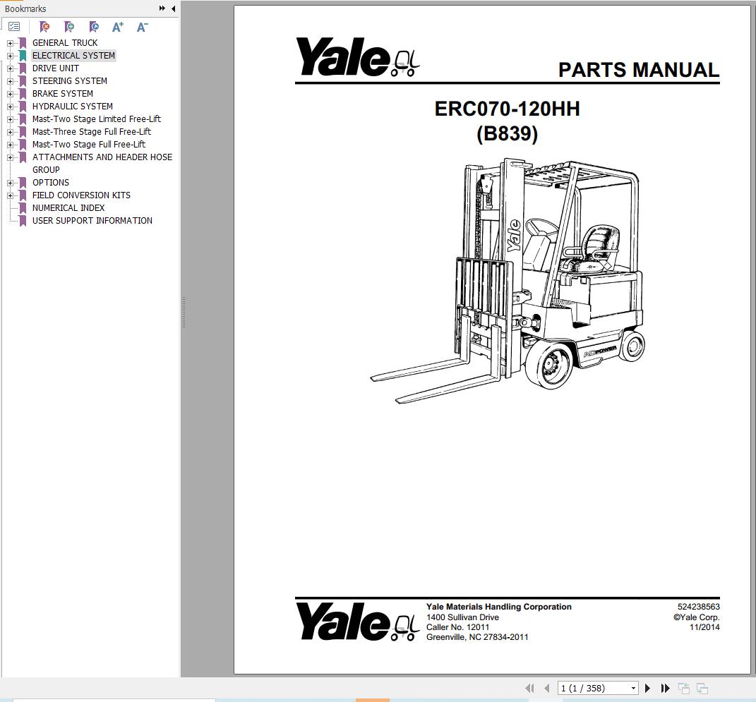 Yale Forklift ERC070 120HH (B839) Parts Manual (1)