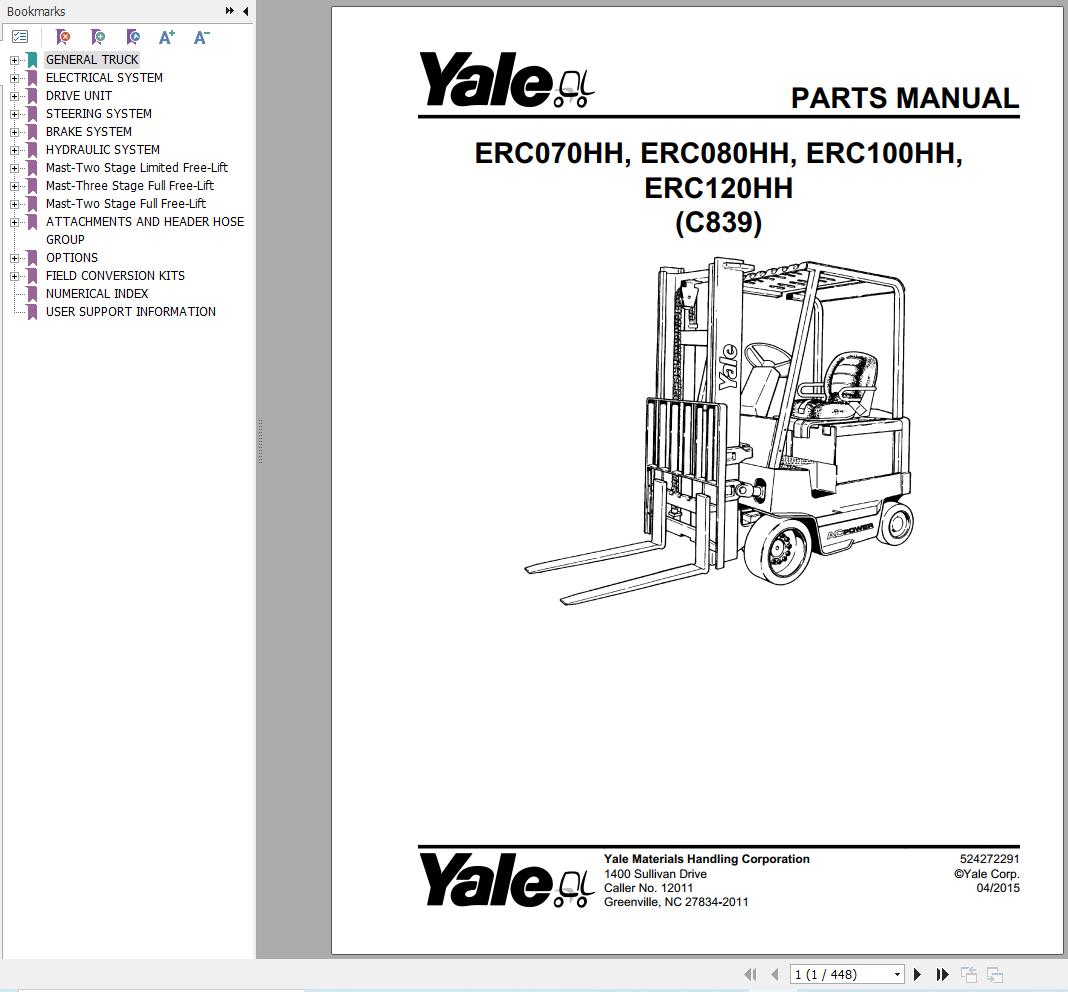 Yale Forklift ERC070HH ERC080HH ERC100HH ERC120HH (C839) Parts Manual (1)