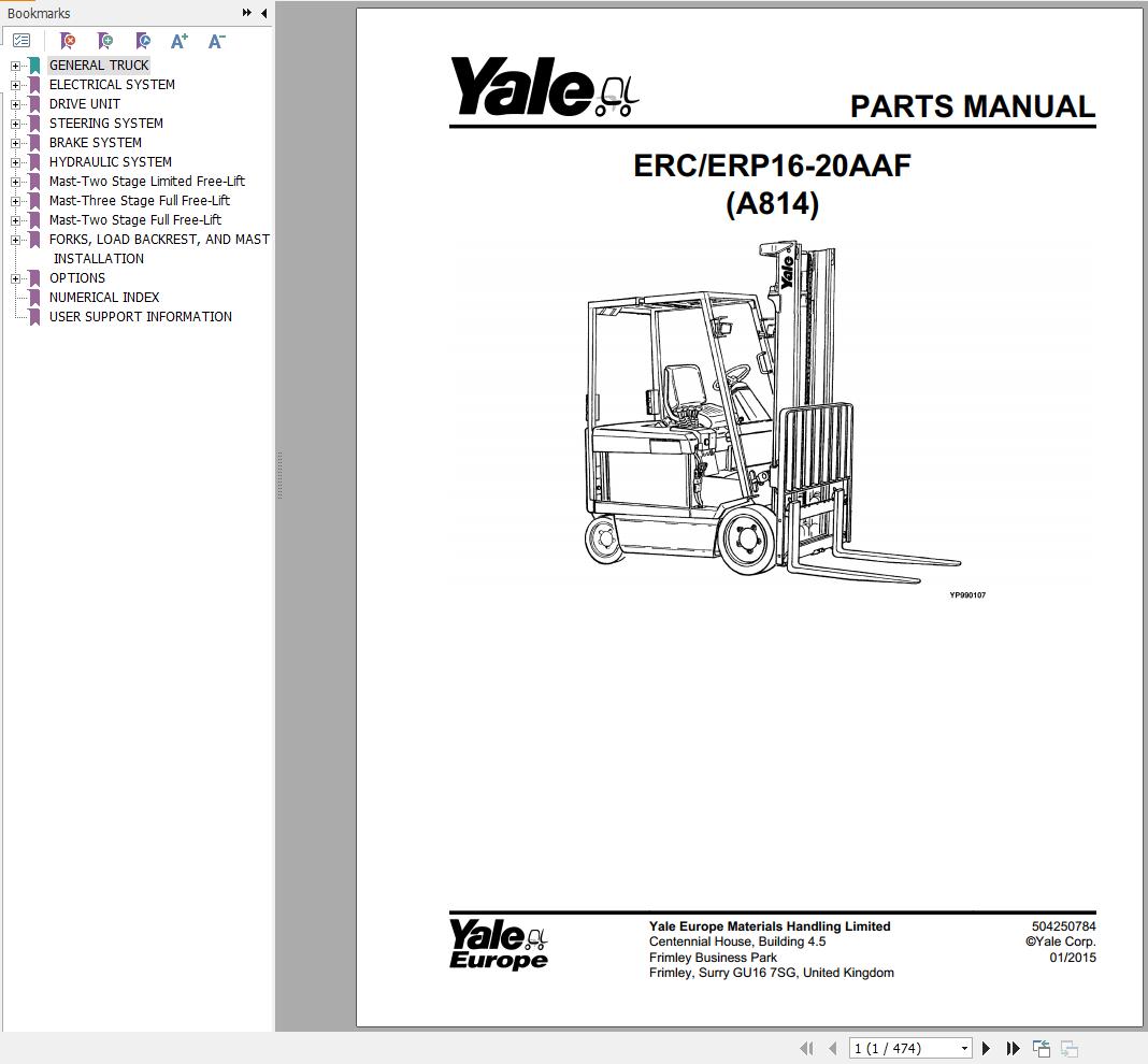 Yale Forklift ERC16AAF ERP16AAF ERC20AAF ERP20AAF (A814) Parts Manual (1)
