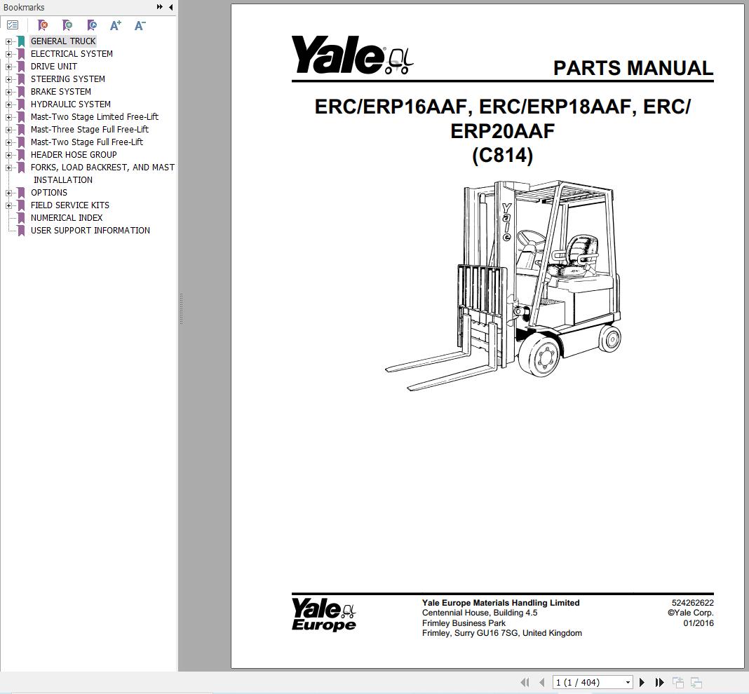 Yale Forklift ERC16AAF to ERP20AAF (C814) Parts Manual (1)