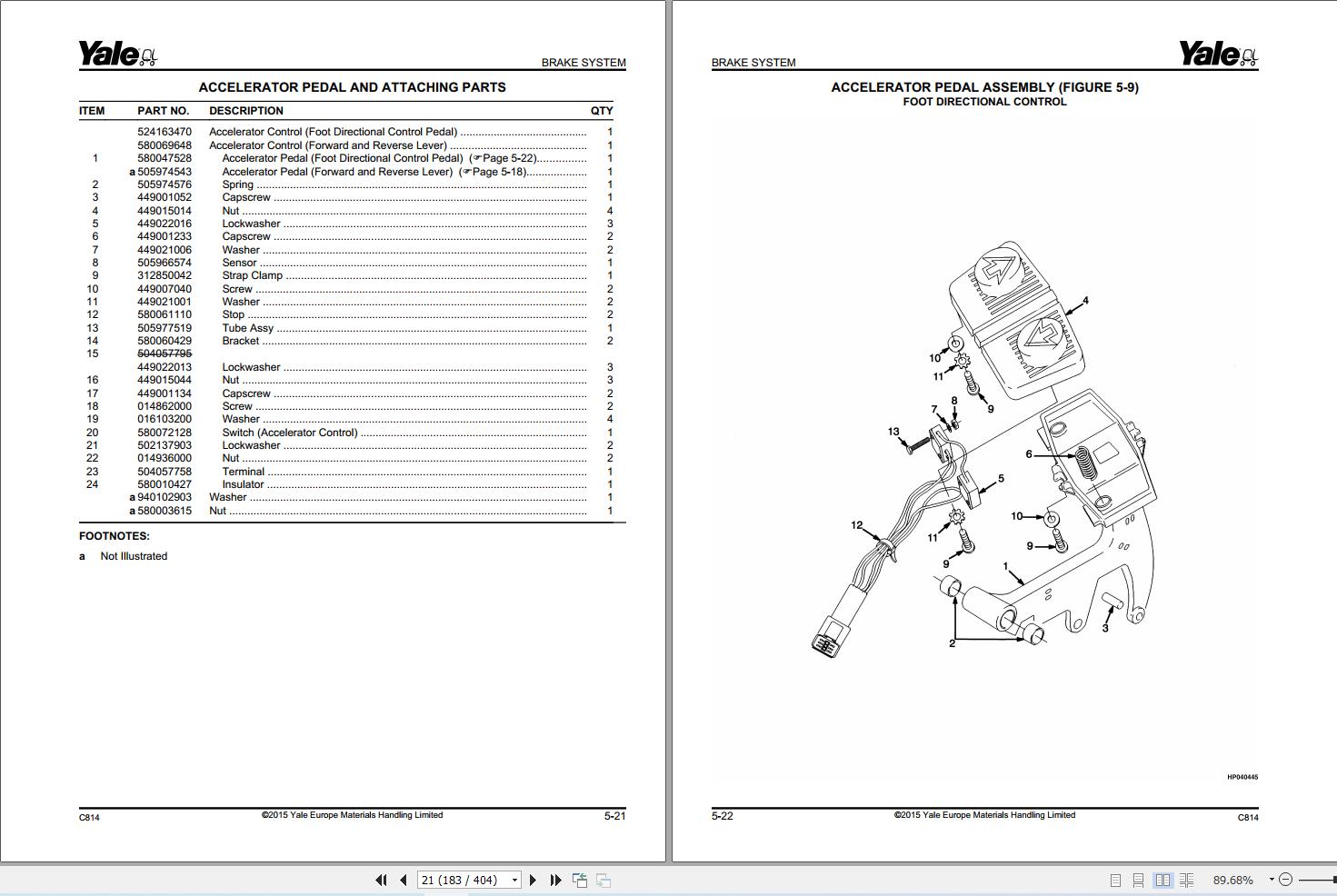 Yale Forklift ERC16AAF to ERP20AAF (C814) Parts Manual (2)