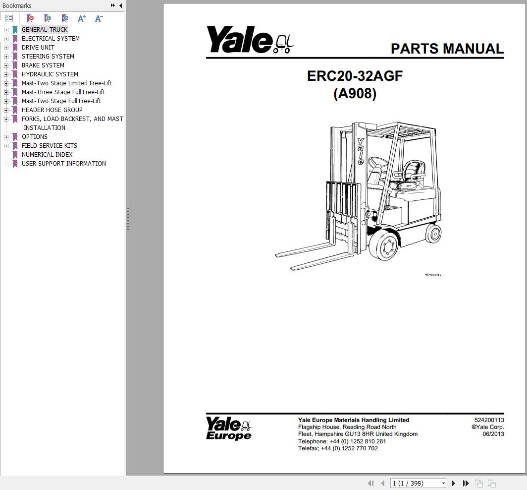 Yale Forklift ERC20AGF ERC32AGF (A908) Parts Manual (1)