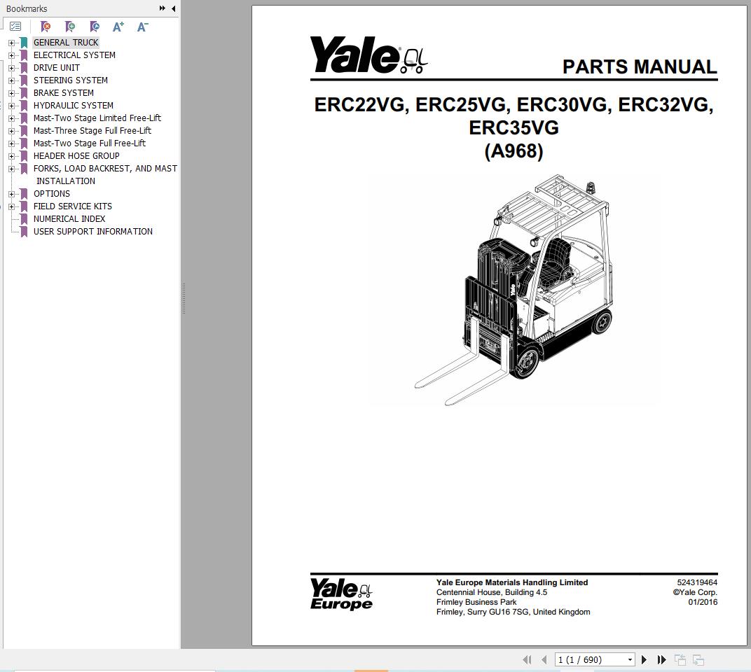 Yale Forklift ERC22VG to ERC35VG (A968) Parts Manual (1)