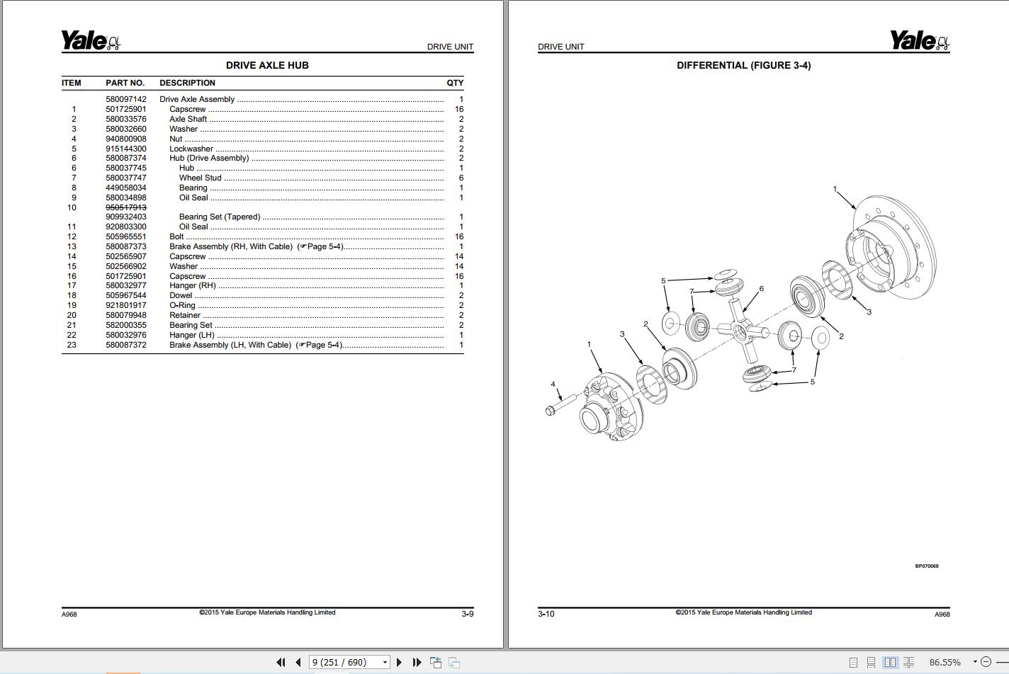 Yale Forklift ERC22VG to ERC35VG (A968) Parts Manual (2)