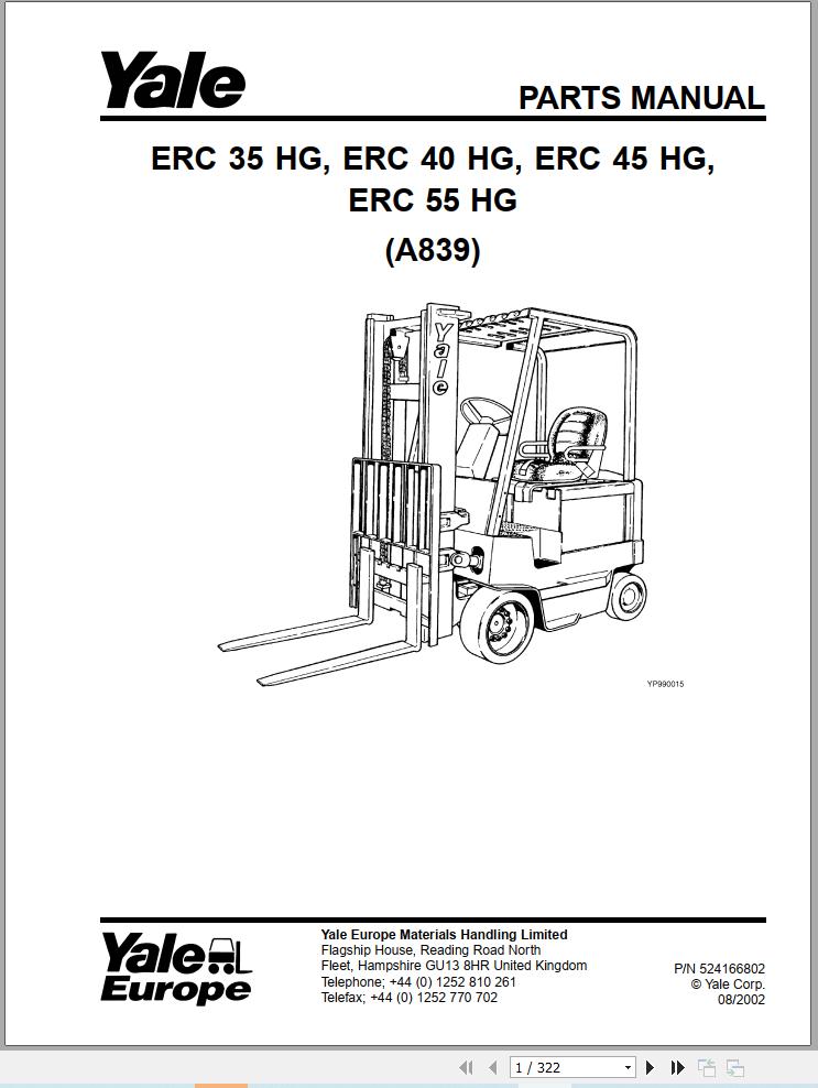 Yale Forklift ERC35HG ERC40HG ERC45HG ERC55HG (A839) Parts Manual (1)