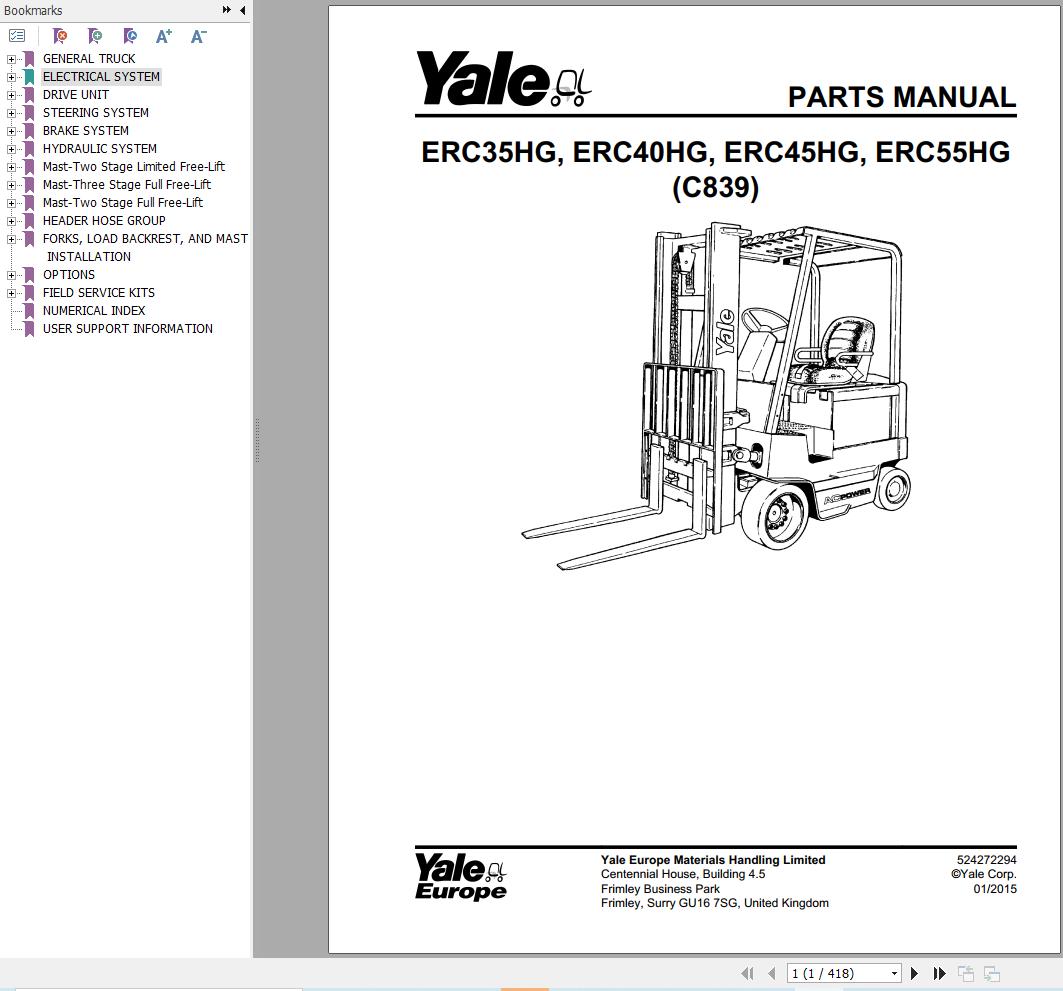 Yale Forklift ERC35HG ERC40HG ERC45HG ERC55HG (C839) Parts Manual (1)