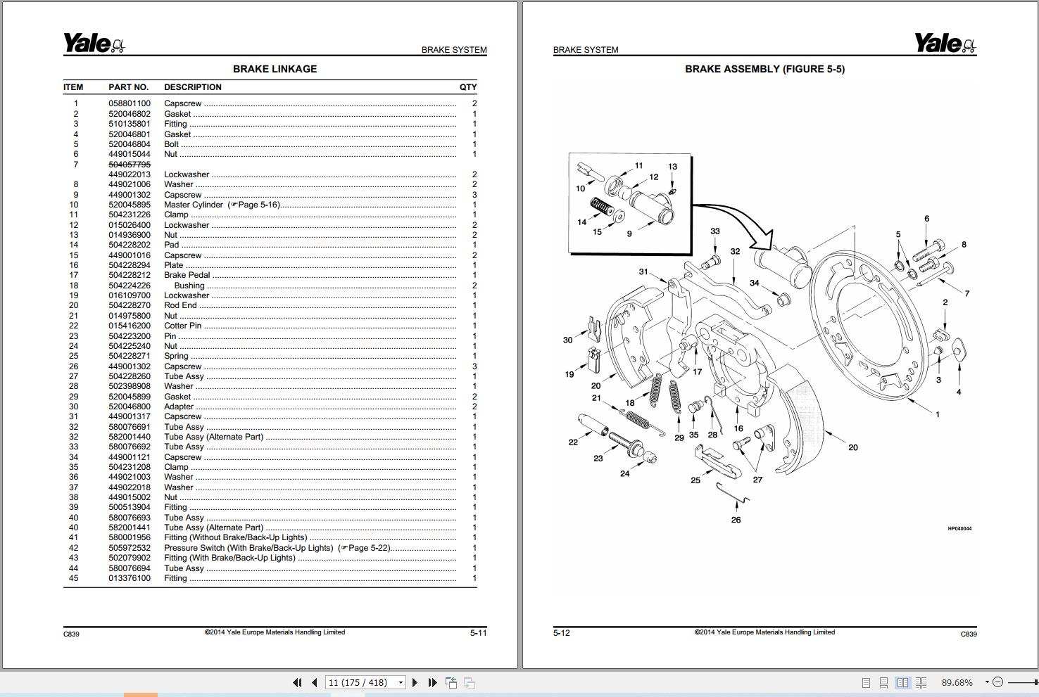 Yale Forklift ERC35HG ERC40HG ERC45HG ERC55HG (C839) Parts Manual (2)