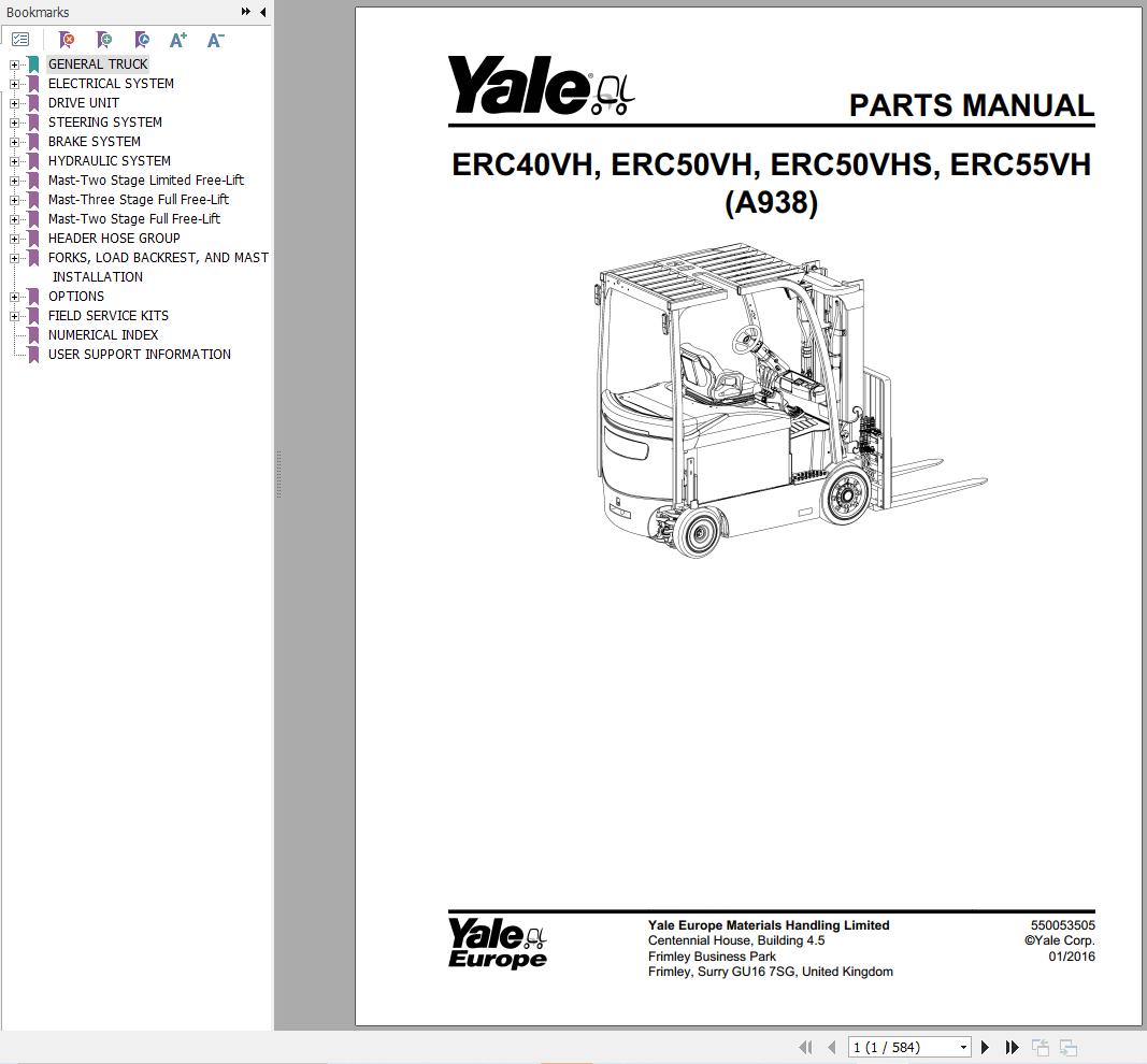 Yale Forklift ERC40VH ERC50VH ERC50VHS ERC55VH (A938) Parts Manual (1)
