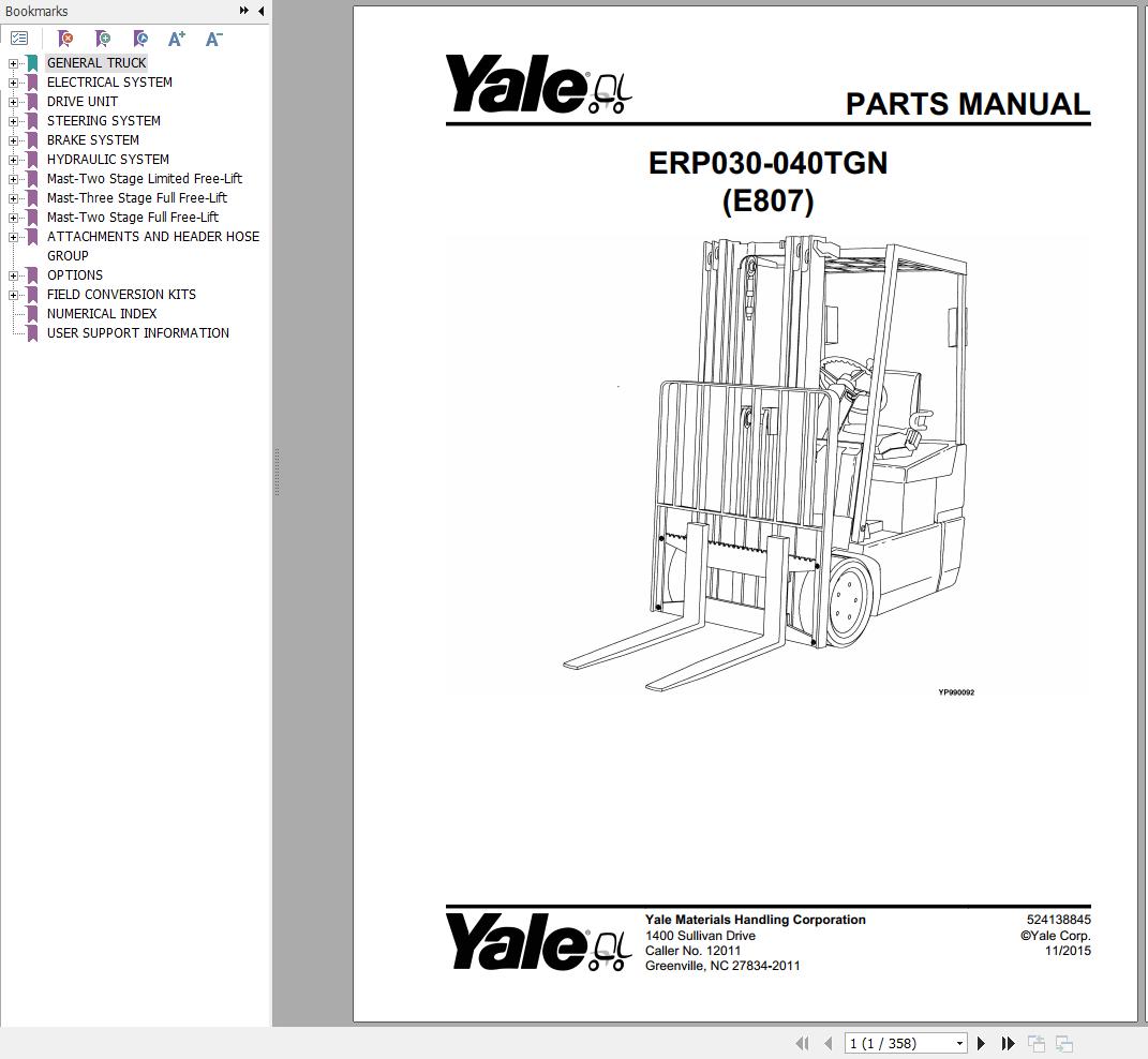 Yale Forklift ERP030TGN ERP035TGN ERP040TGN (E807) Parts Manual (1)