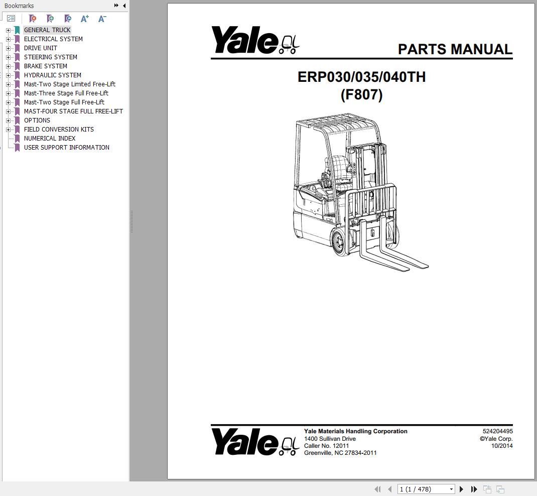 Yale Forklift ERP030TH ERP035TH ERP040TH (F807) Parts Manual (1)
