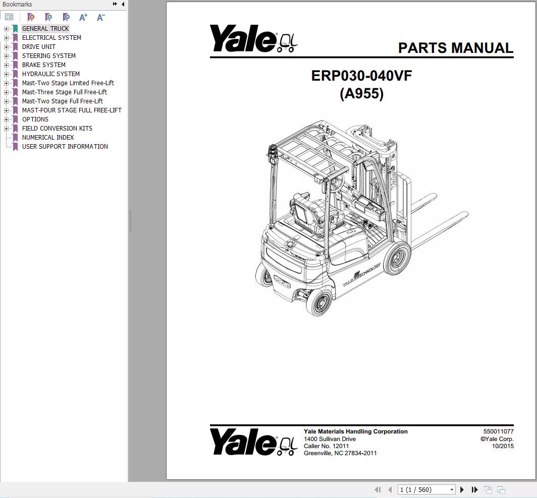 Yale Forklift ERP030VF ERP040VF (A955) Parts Manual (1)