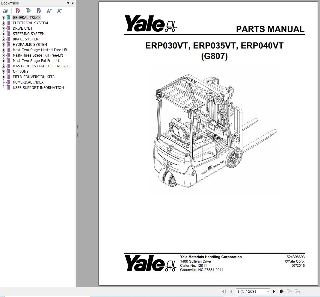 Yale Forklift ERP030VT ERP035VT ERP040VT (G807) Parts Manual (1)