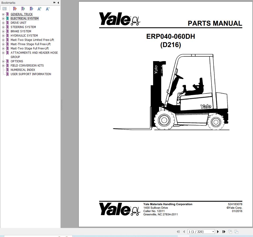 Yale Forklift ERP040DH ERP050DH ERP060DH (D216) Parts Manual (1)