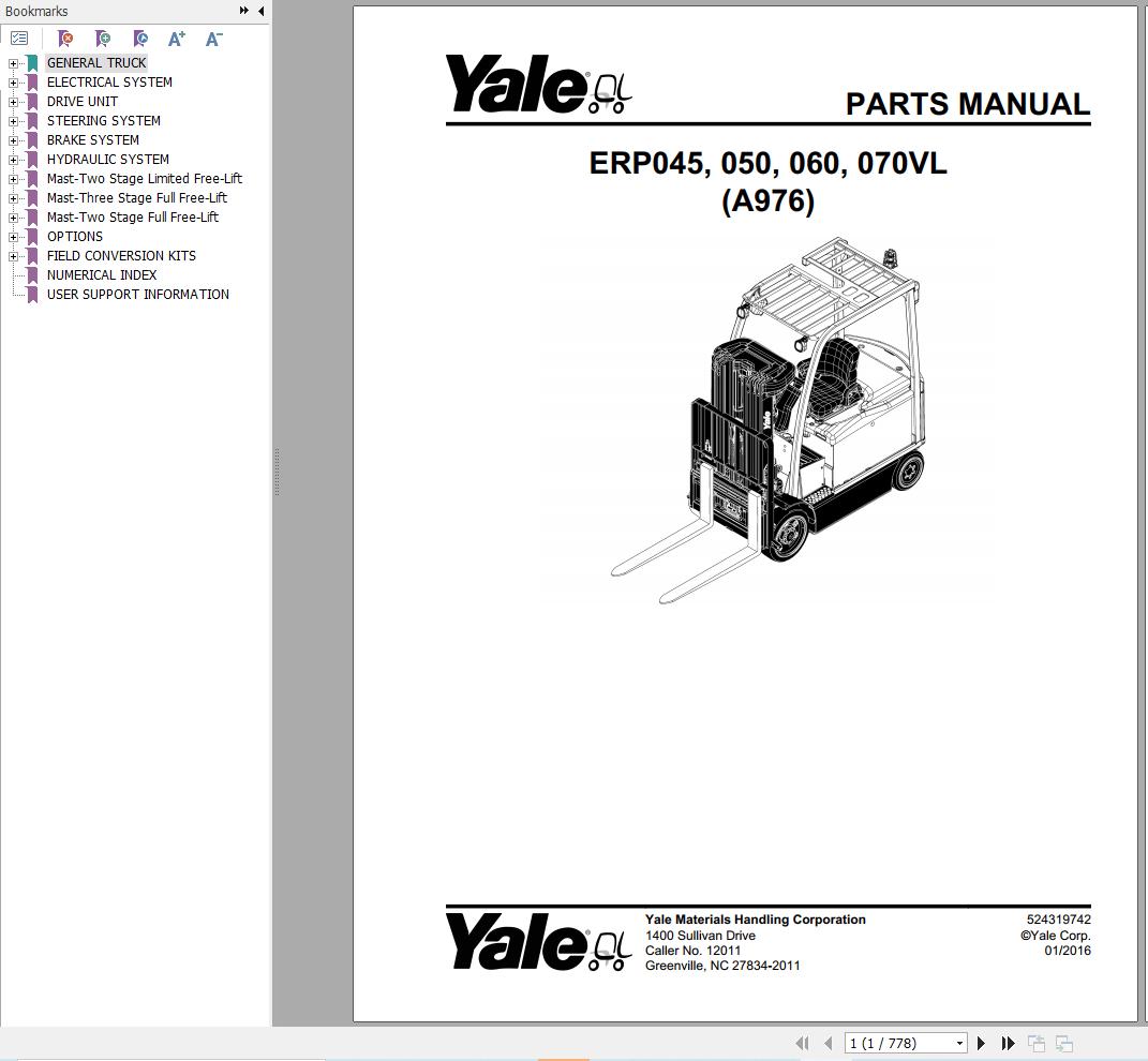 Yale Forklift ERP045VL ERP050VL ERP060VL ERP070VL (A976) Parts Manual (1)