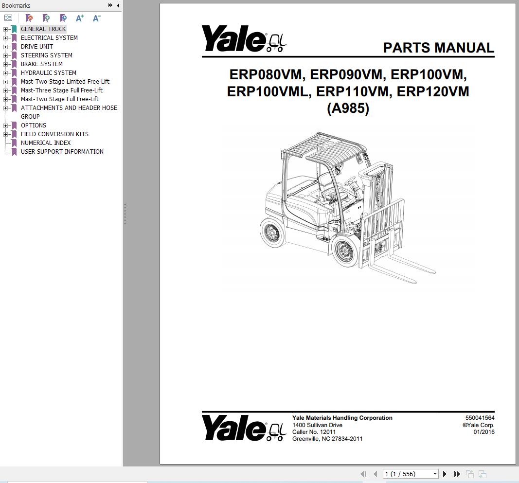 Yale Forklift ERP080VM to ERP120VM (A985) Parts Manual (1)