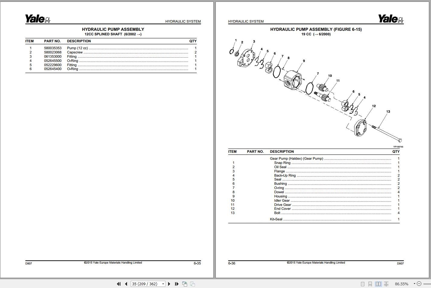 Yale Forklift ERP1.6ATF ERP1.8ATF ERP2.0ATF (D807) Parts Manual (3)