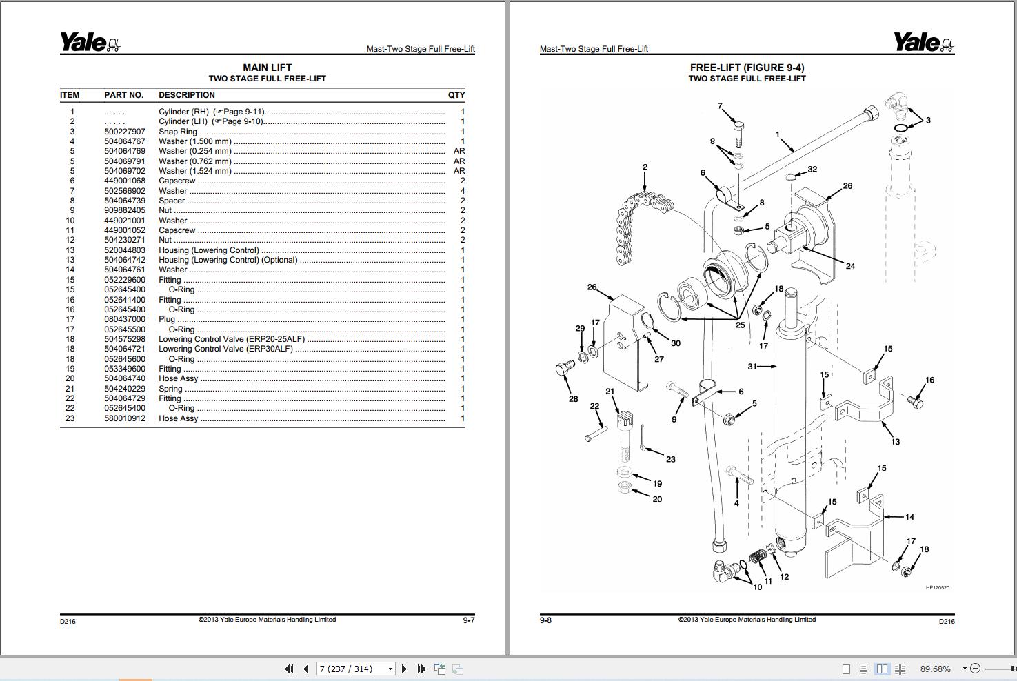 Yale Forklift ERP20 30ALF (D216) Parts Manual (2)