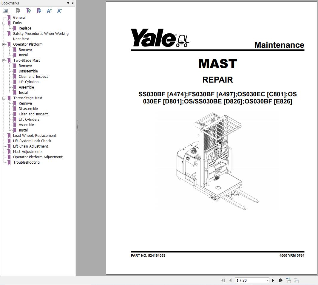 Yale Forklift FS030BF OS030BF SS030BF (E826) Service Manual 2025 (2)