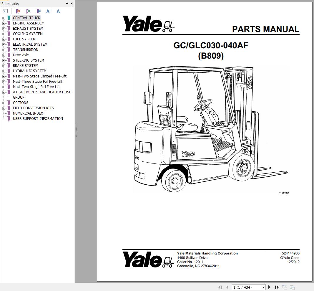 Yale Forklift GC030AF GC040AF GLC030AF GLC040AF (B809) Parts Manual (1)
