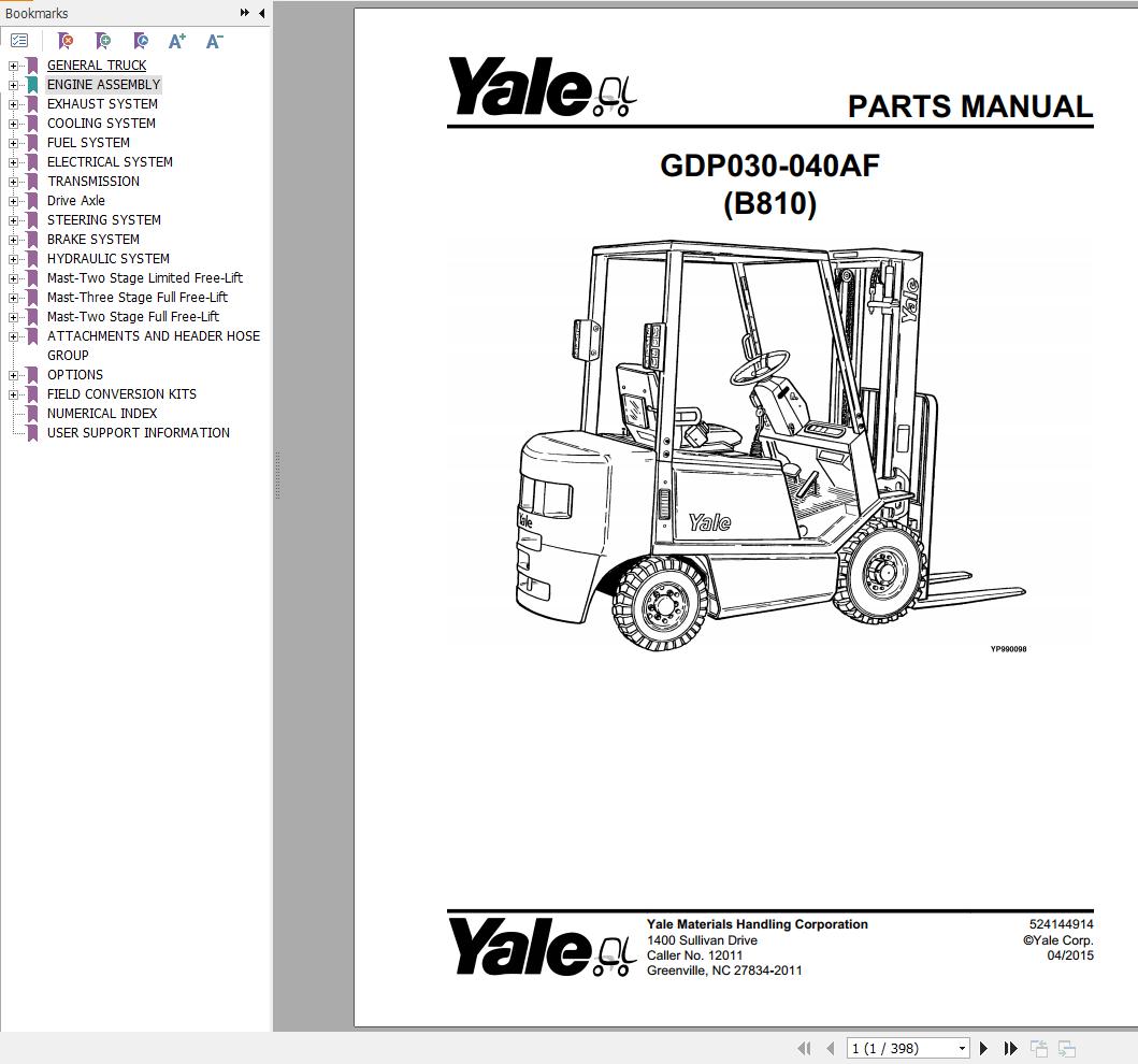 Yale Forklift GDP030AF GDP040AF (B810) Parts Manual (1)