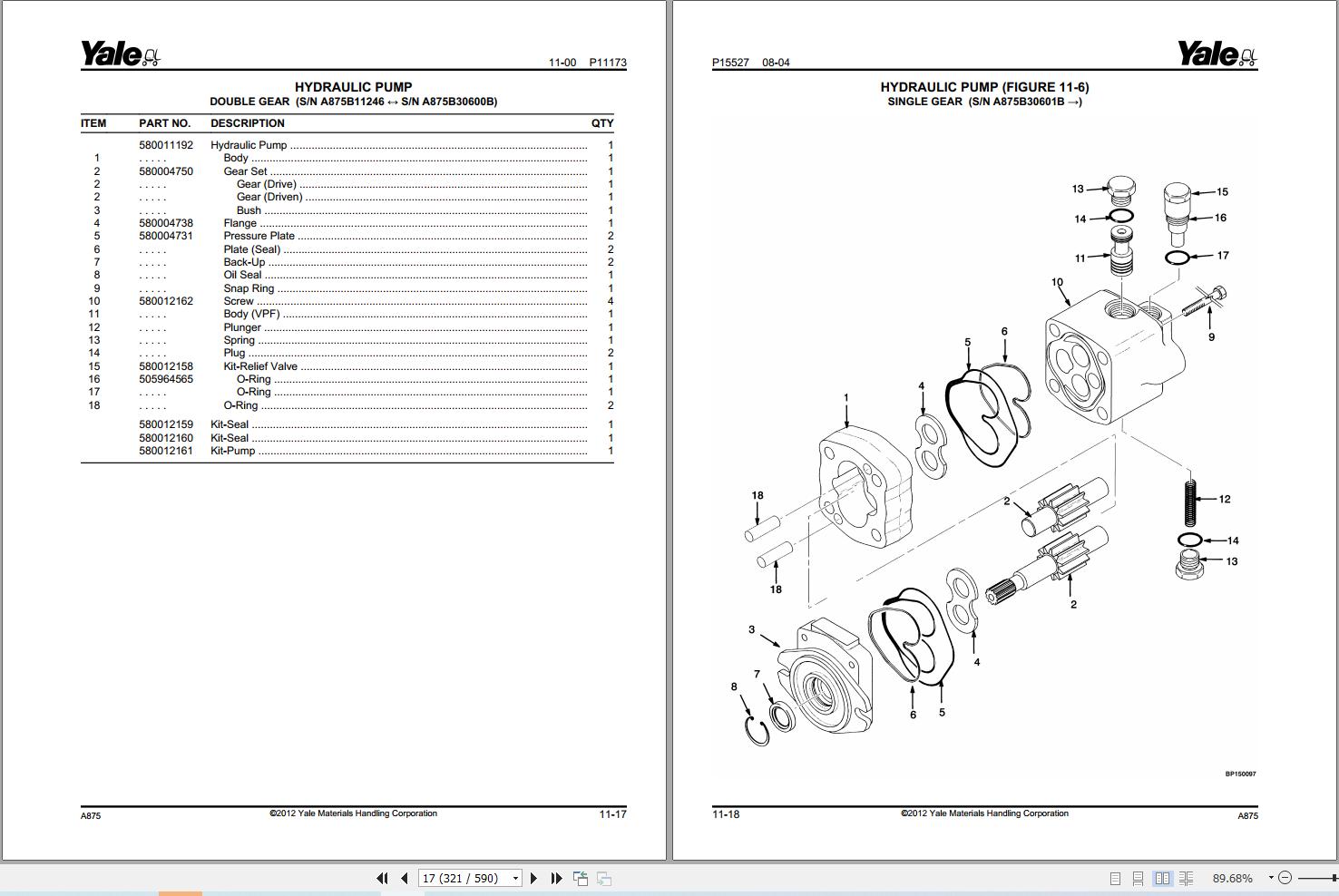 Yale Forklift GDP050TG GDP060TG (A875) Parts Manual (2)