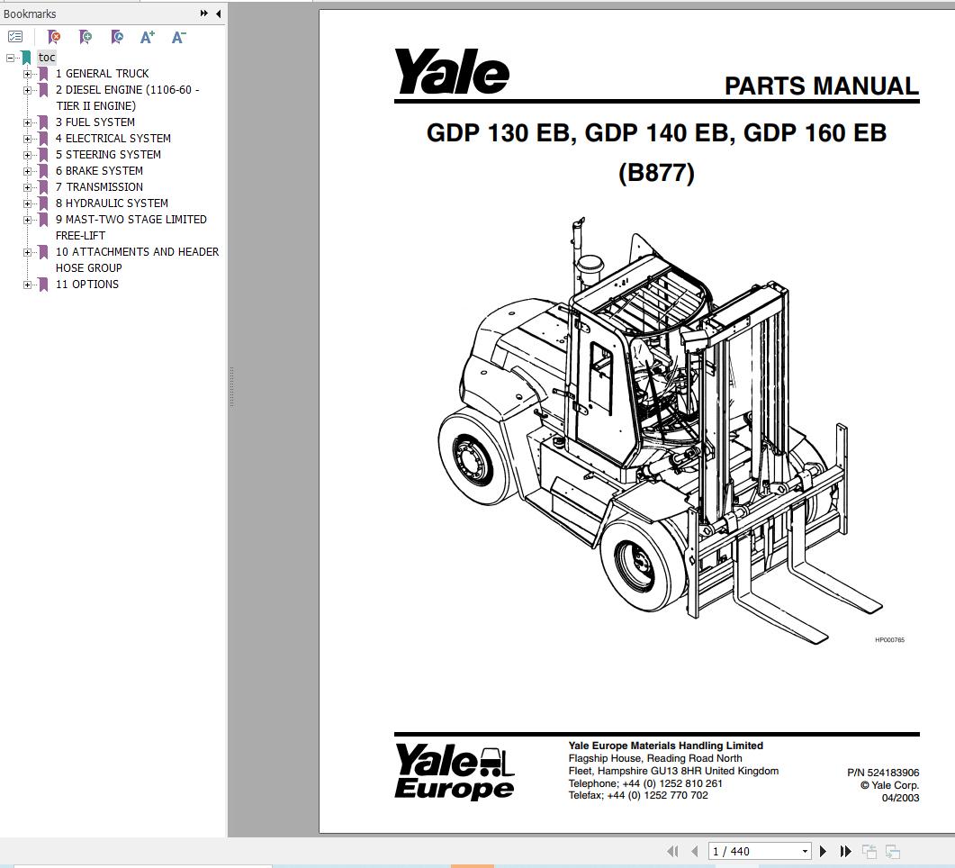 Yale Forklift GDP130EB GDP140EB GDP160EB (B877) Parts Manual (2)