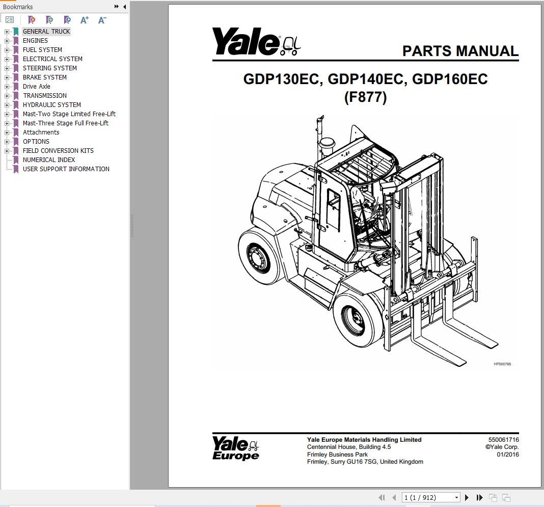Yale Forklift GDP130EC GDP140EC GDP160EC (F877) Parts Manual (1)