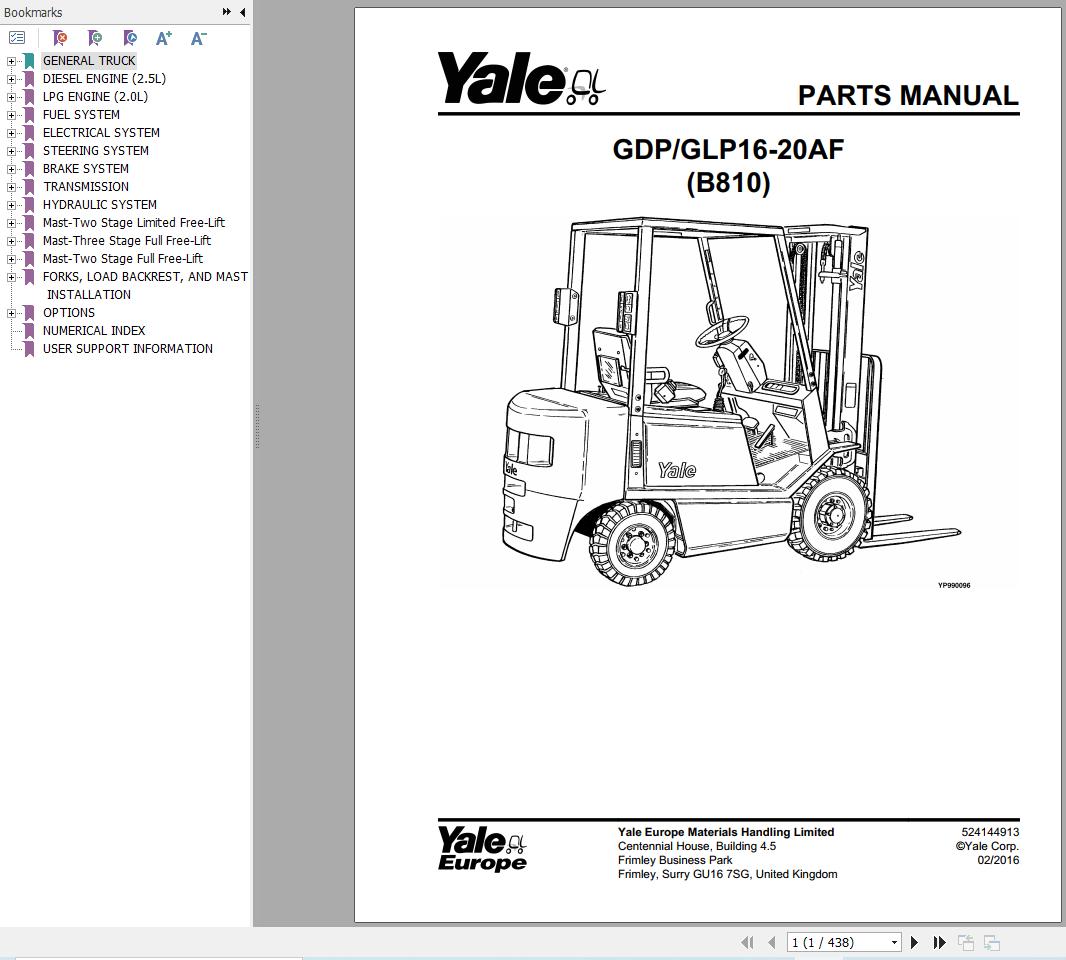 Yale Forklift GDP16AF GDP20AF GLP16AF GLP20AF (B810) Parts Manual (1)