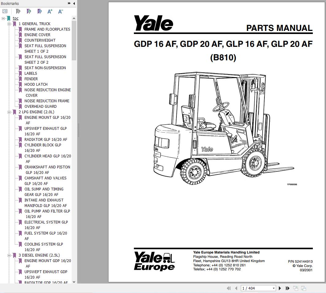 Yale Forklift GDP16AF GDP20AF GLP16AF GLP20AF (B810) Parts Manual (2)