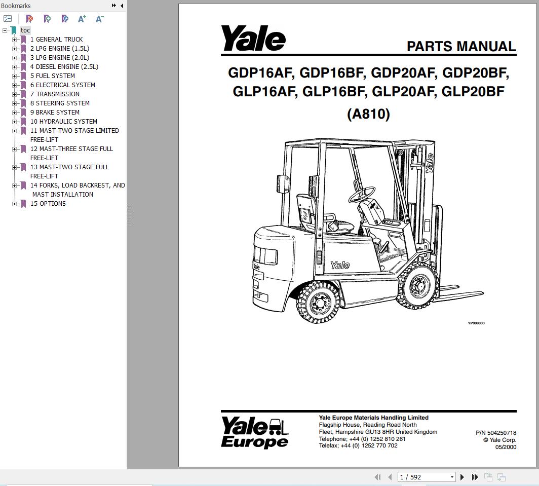 Yale Forklift GDP16AF to GLP20BF (A810E) Parts Manual (2)