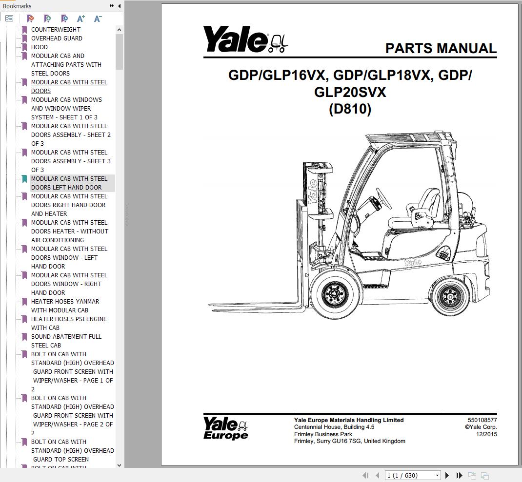 Yale Forklift GDP16VX to GLP20SVX (D810) Parts Manual (1)