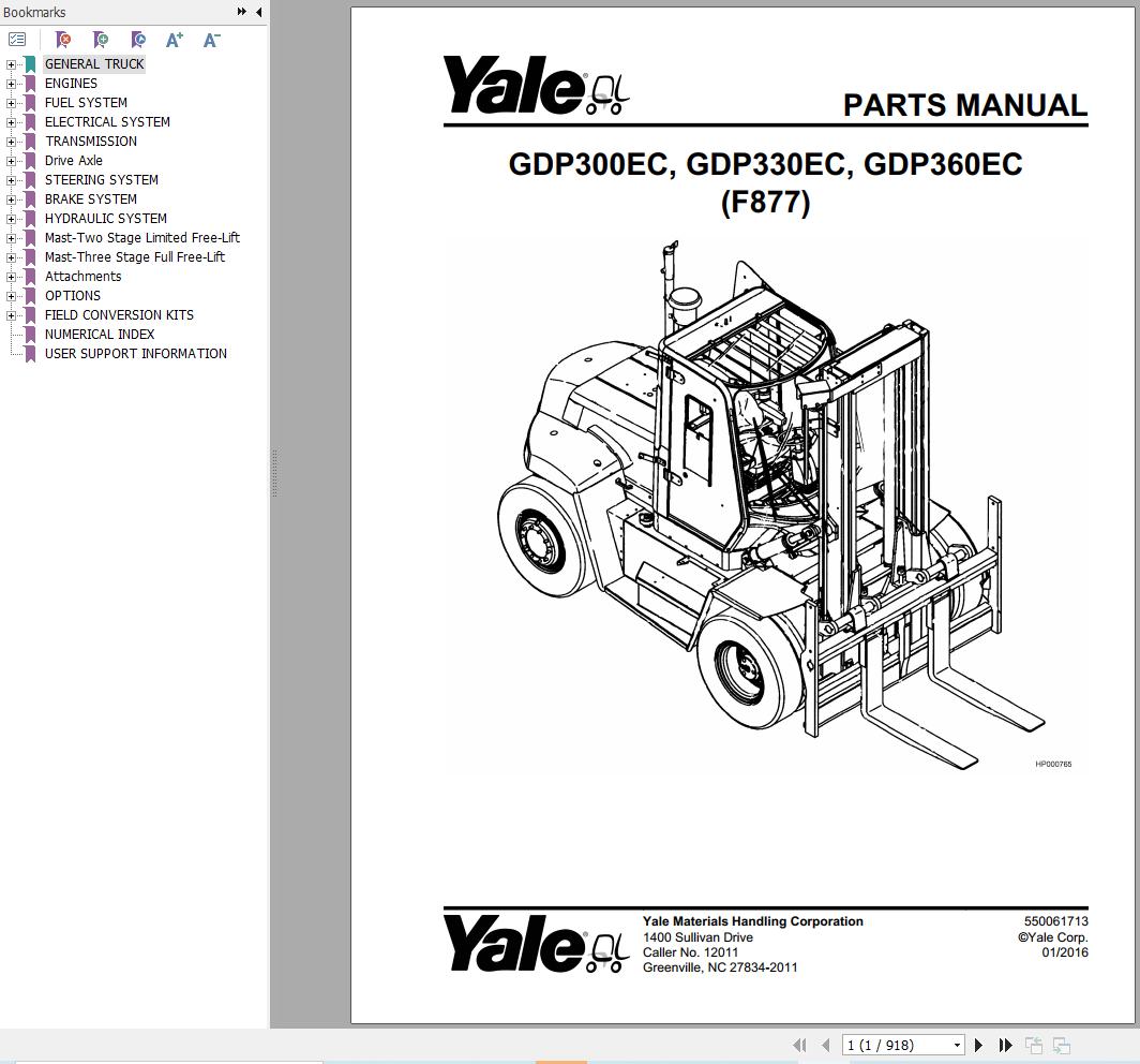 Yale Forklift GDP300EC GDP330EC GDP360EC (F877) Parts Manual (1)