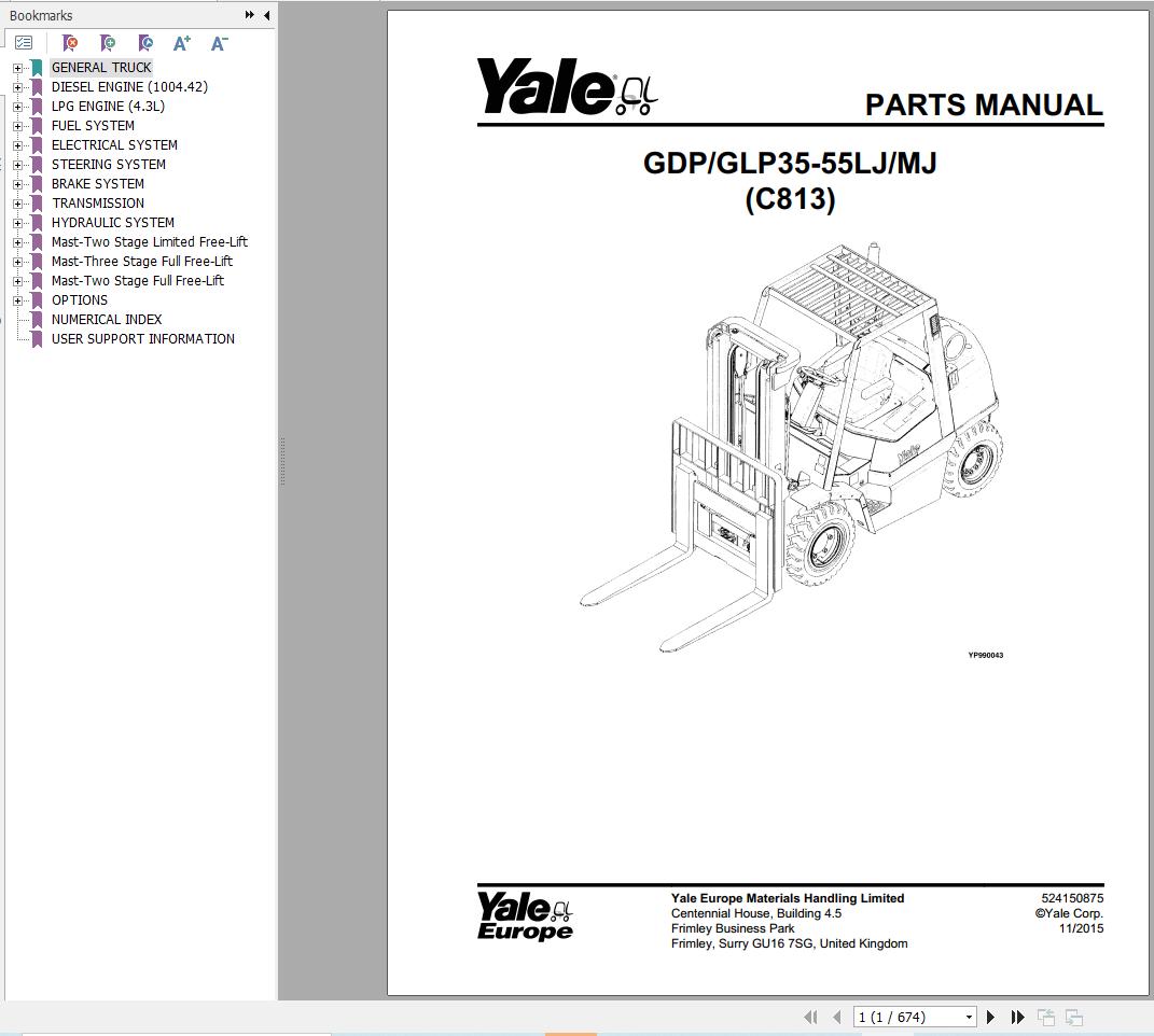 Yale Forklift GDP35LJ to GLP55MJ (C813) Parts Manual (1)