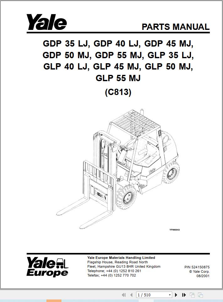 Yale Forklift GDP35LJ to GLP55MJ (C813) Parts Manual (2)