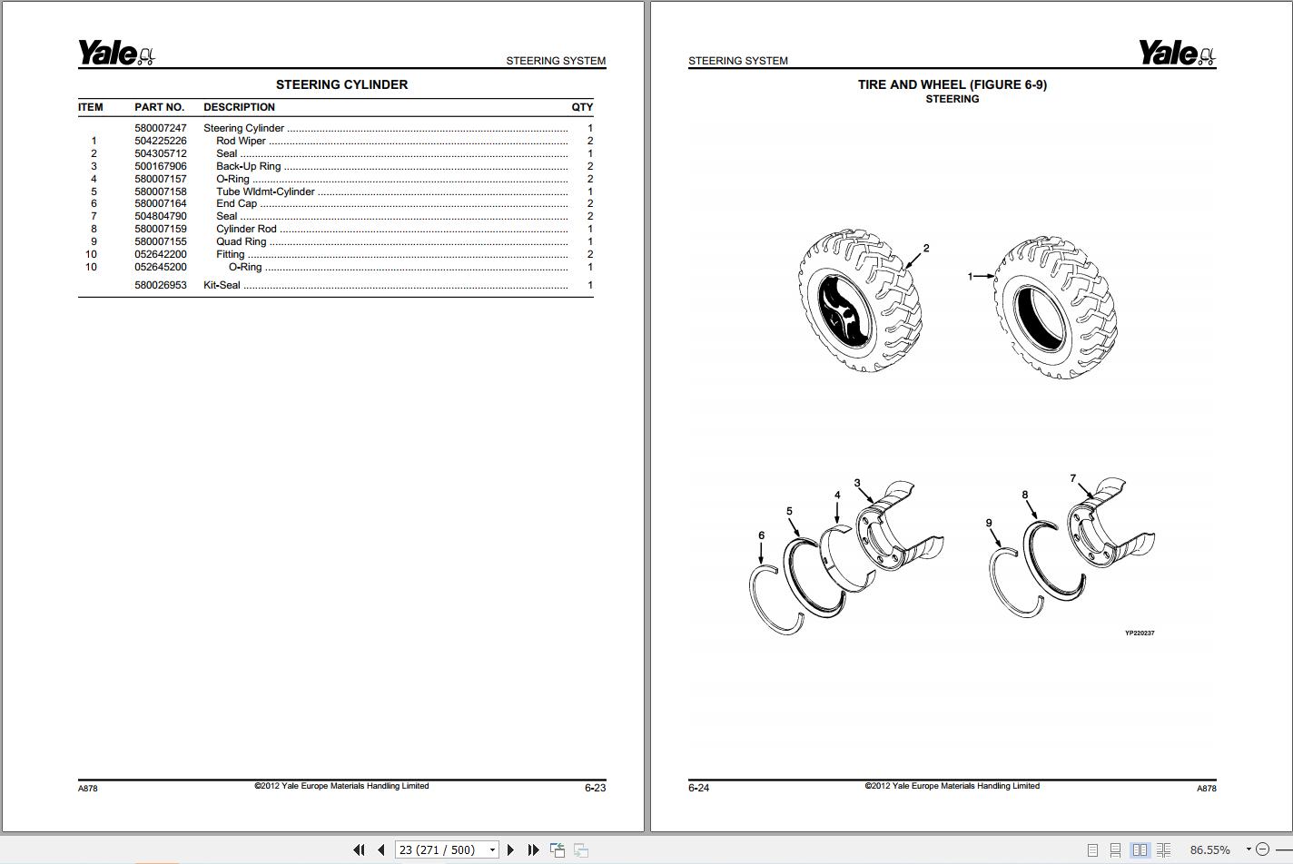 Yale Forklift GDP60CA GDP70CA GLP60CA GLP70CA (A878) Parts Manual (3)