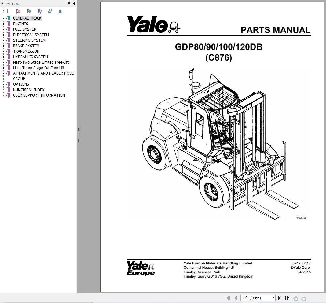 Yale Forklift GDP80DB GDP90DB GDP100DB GDP120DB (C876) Parts Manual (1)