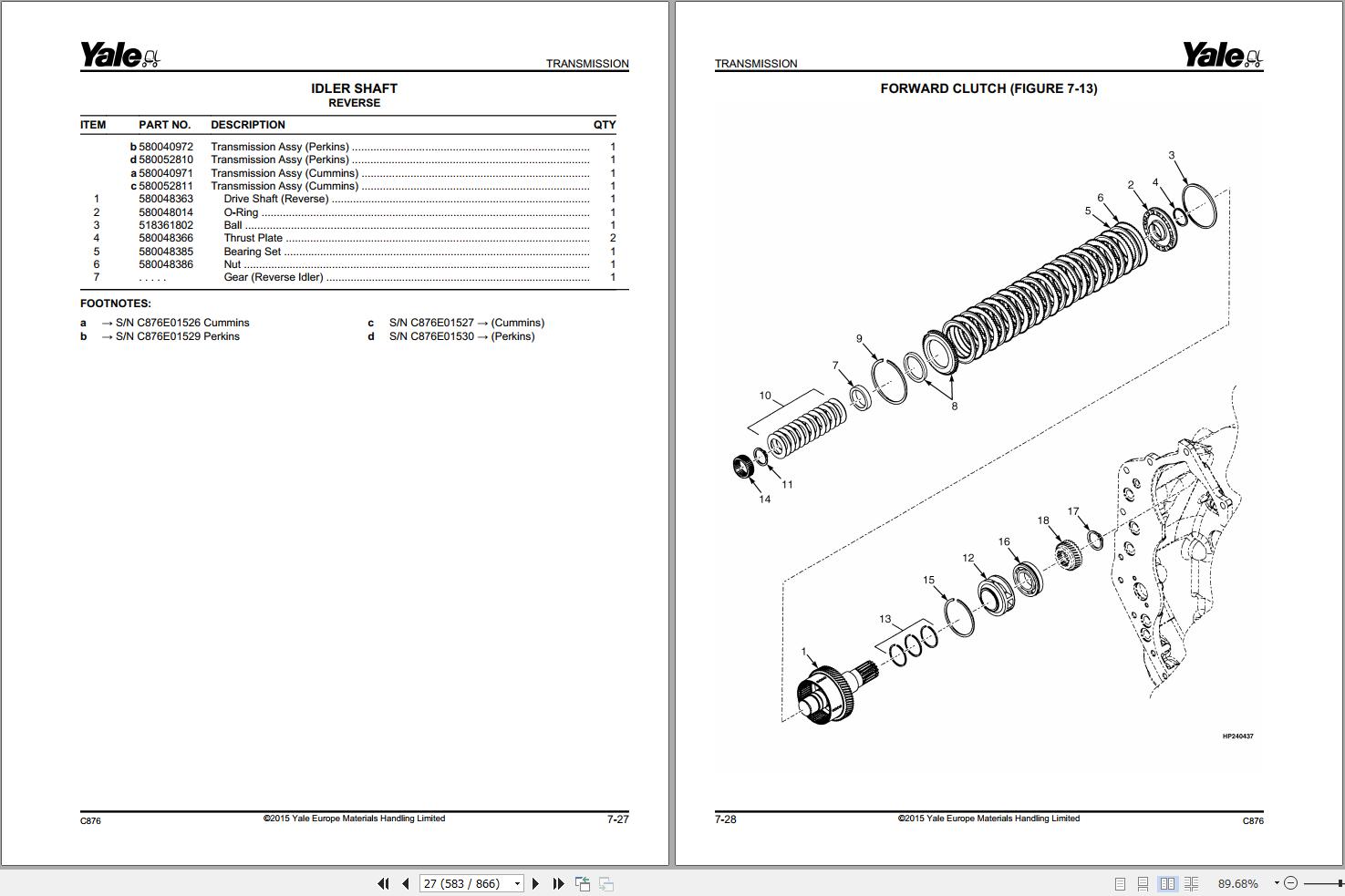 Yale Forklift GDP80DB GDP90DB GDP100DB GDP120DB (C876) Parts Manual (2)