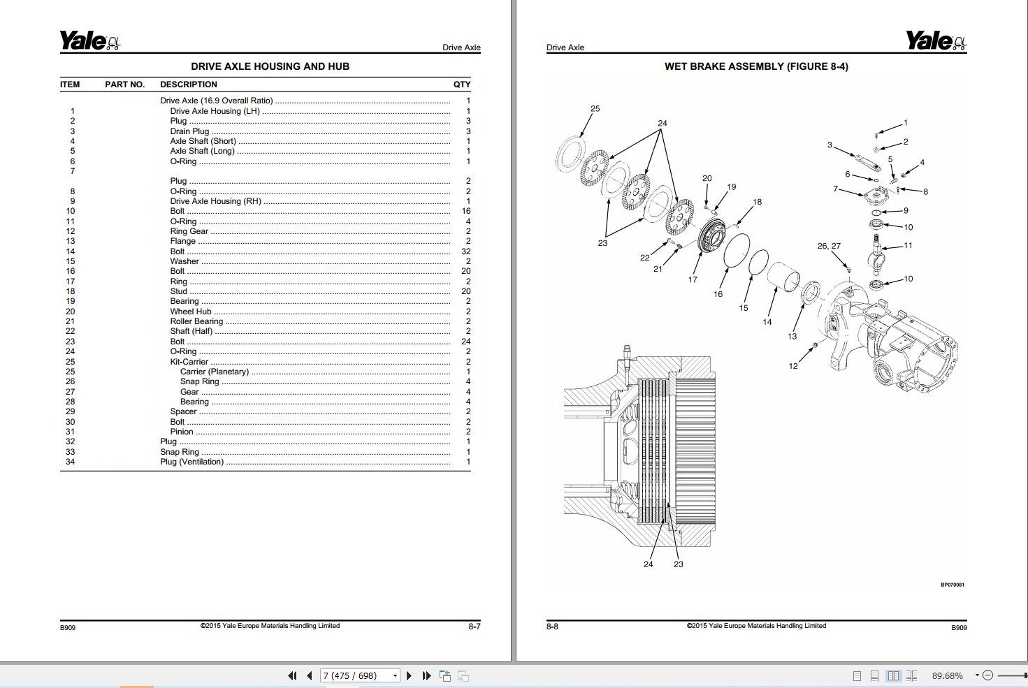 Yale Forklift GDP80VX to GLP90VX (B909) Parts Manual (2)