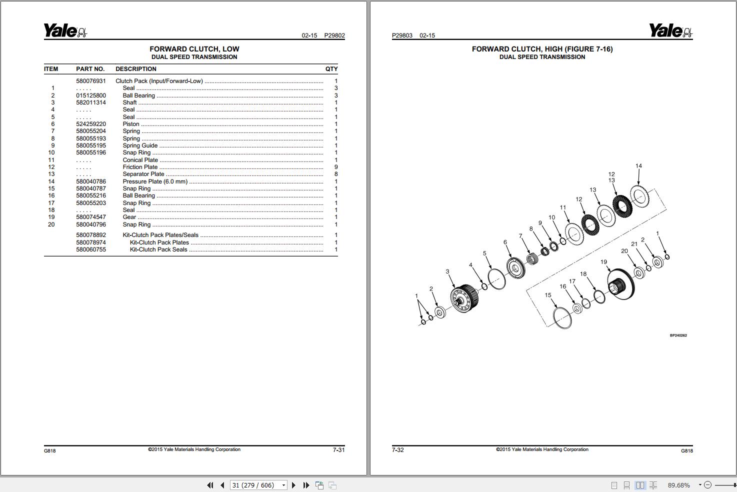 Yale Forklift GLC080 120 VX to GLC120VXPRS (G818) Parts Manual (2)