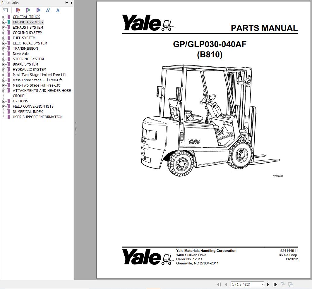 Yale Forklift GLP030AF GLP040AF GP030AF GP040AF (B810) Parts Manual (1)
