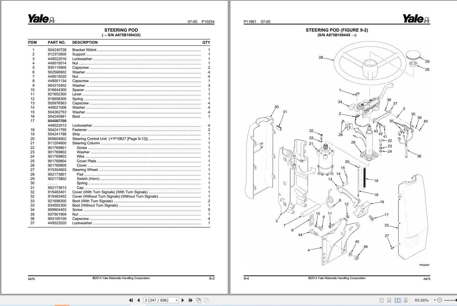 Yale Forklift GLP050TG GLP060TG GP050TG GP060TG (A875) Parts Manual (2)