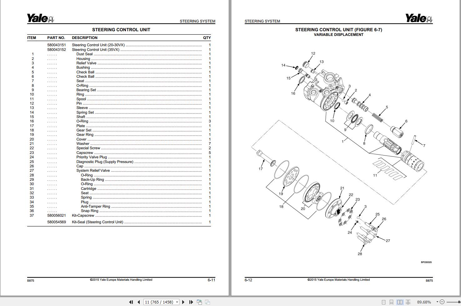 Yale Forklift GLP20 35VX GDP20 35VX (B875) Parts Manual (2)