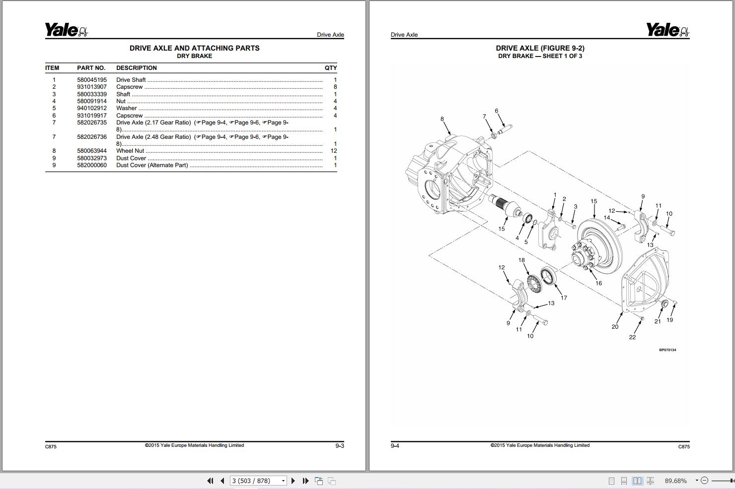 Yale Forklift GLP20 35VX GDP20 35VX (C875) Parts Manual (2)