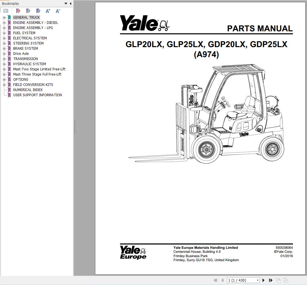Yale Forklift GLP20LX GLP25LX GDP20LX GDP25LX (A974) Parts Manual (1)