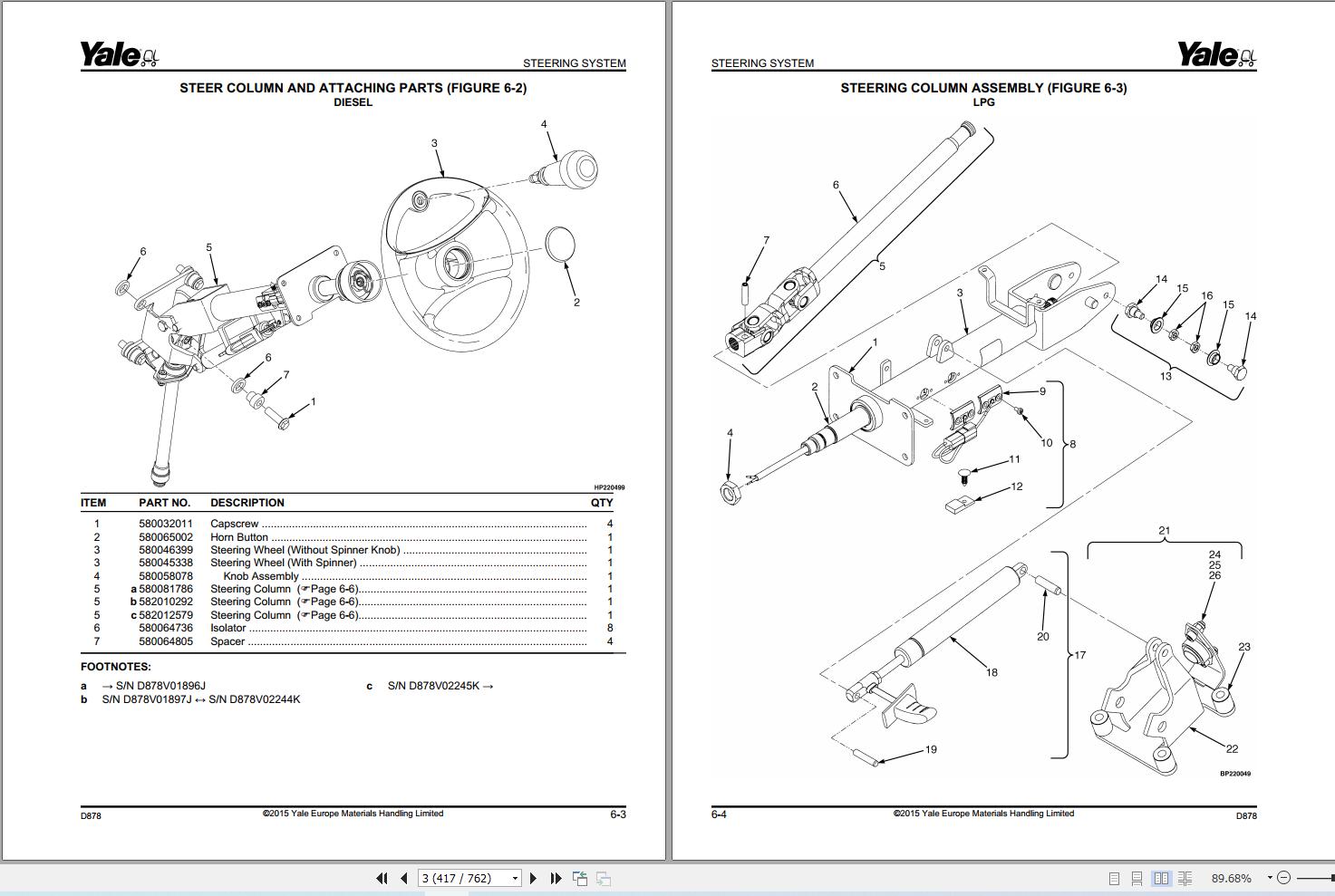 Yale Forklift GLP60VX GDP60VX GLP70VX GDP70VX (D878) Parts Manual (2)