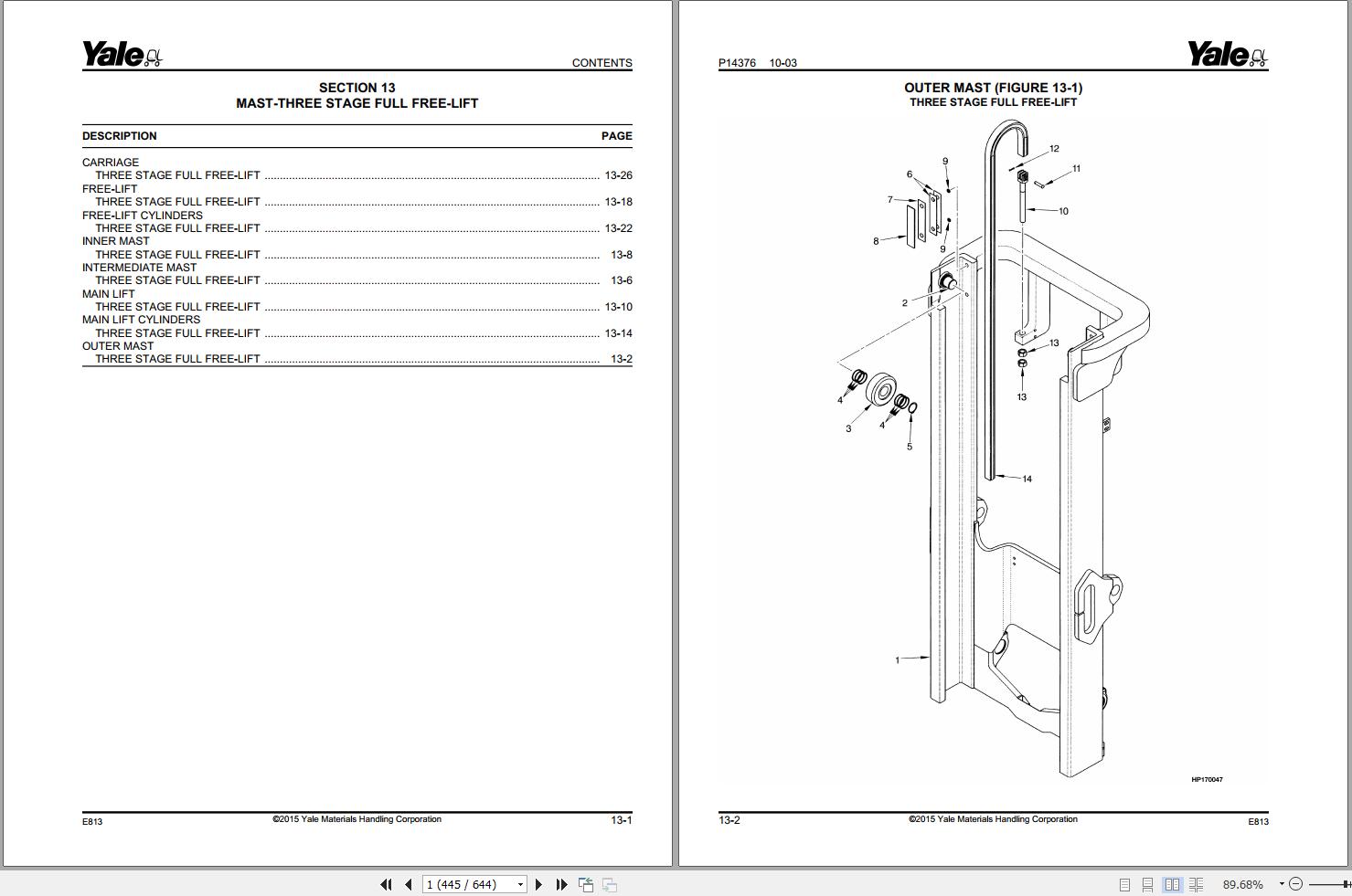 Yale Forklift GP070LJ to GDP120MJ (E813) Parts Manual (2)