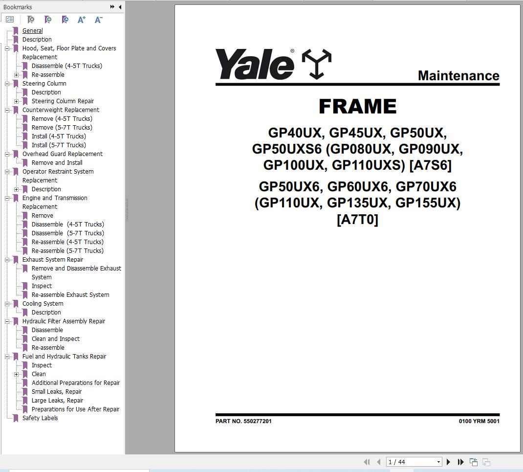 Yale Forklift GP080UX GP090UX GP100UX GP110UXS (A7S6) Service Manual 2024 (1)