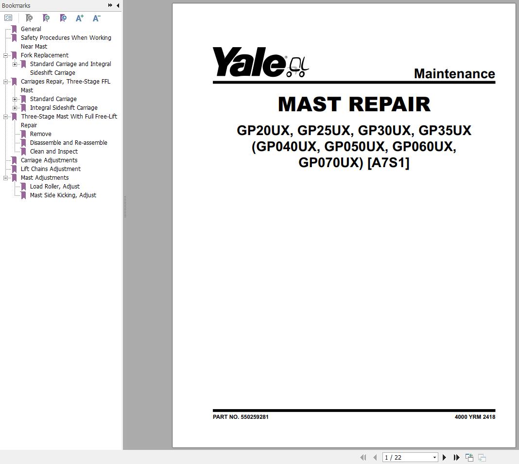Yale Forklift GP20UX to GP070UX (A7S1) Service Manual 2025 (1)
