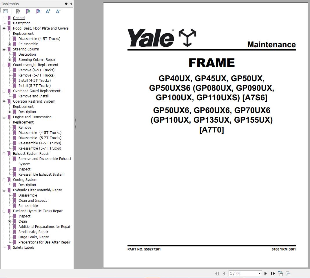 Yale Forklift GP40UX GP45UX GP50UX GP50UXS6 (A7S6) Service Manual 2024 (2)