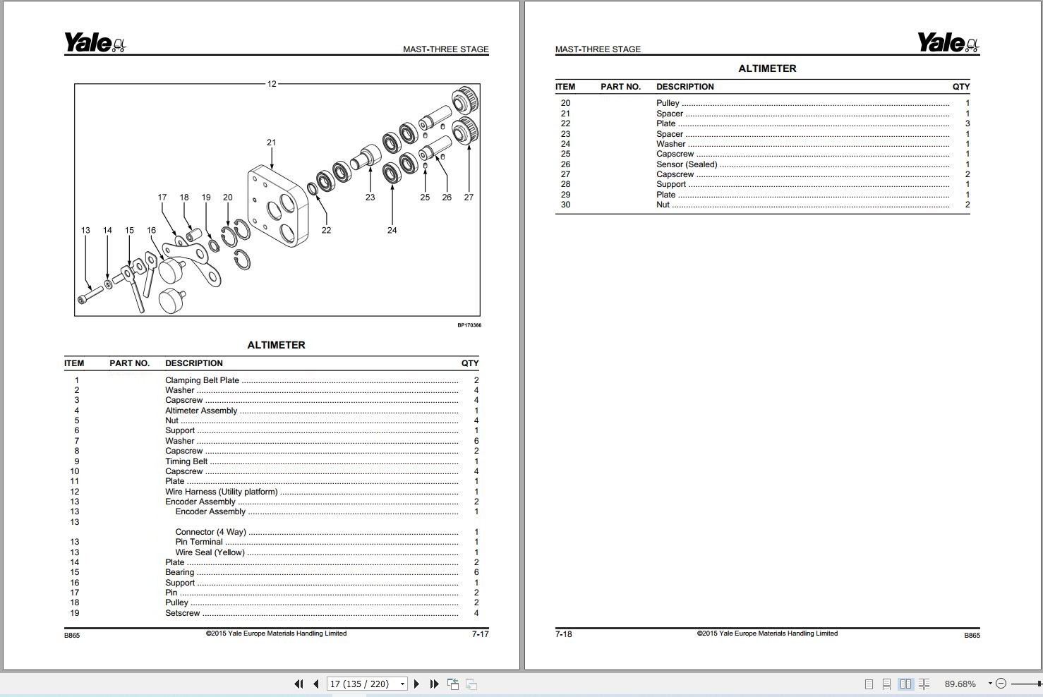 Yale Forklift MO10AC MO10SAC MO10SWPAC (B865) Parts Manual (2)